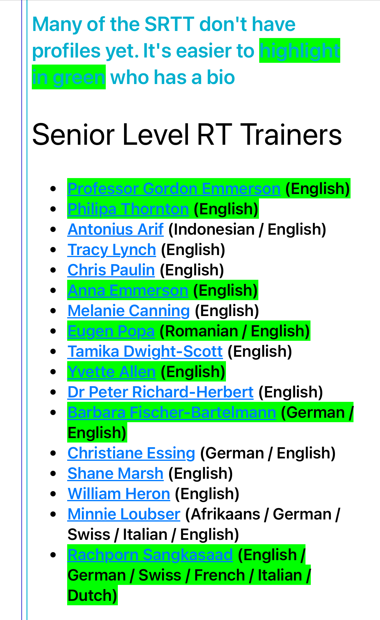 Senior Level Trainers List Update Page